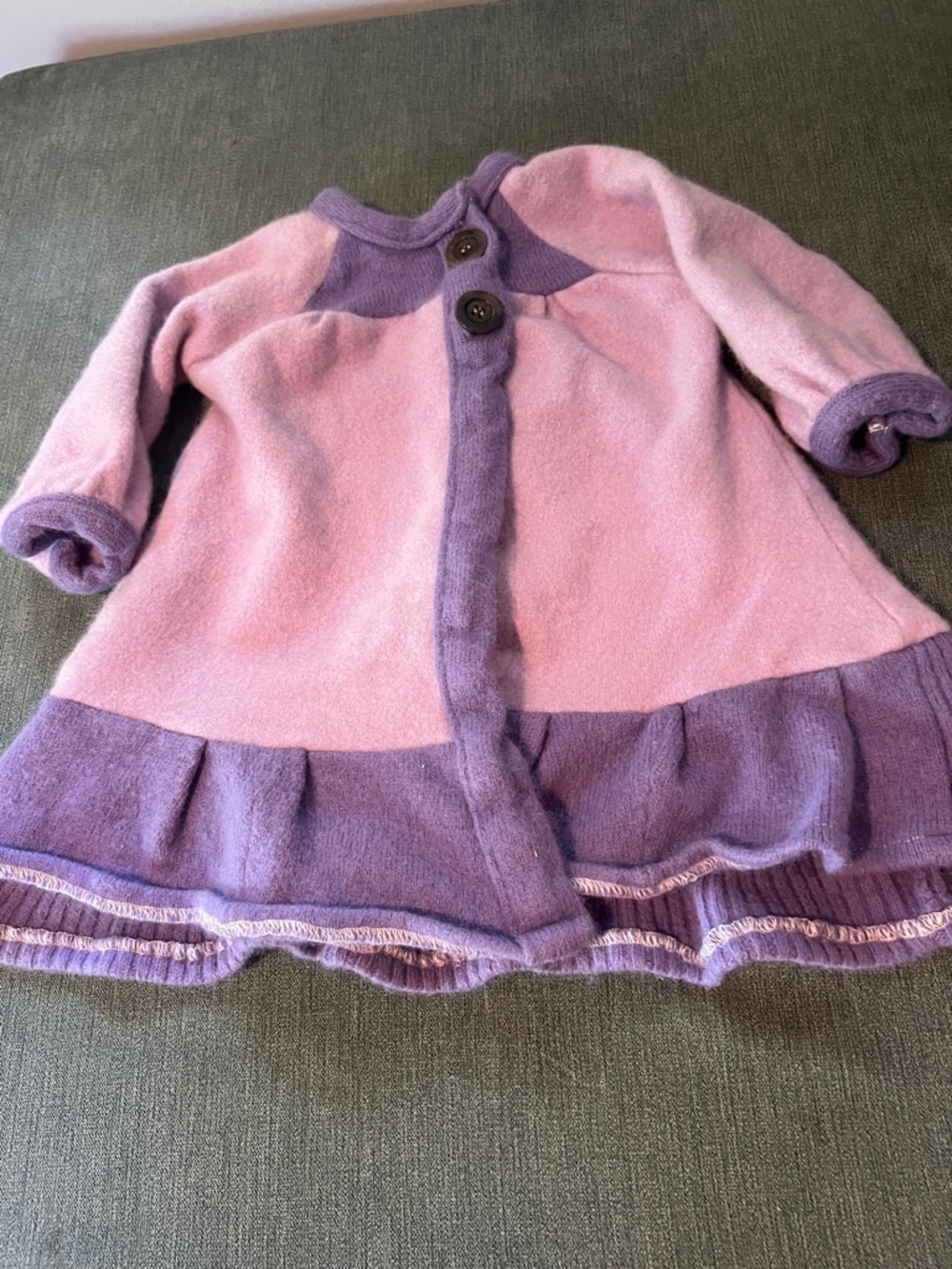 Girls Pink & Lavender Ruffle Hem Wool Sweater